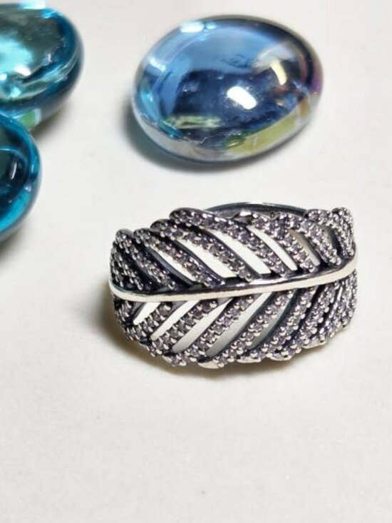 Authentic Pandora Sterling Silver Light As A Feather Ring CZ Jewelry - Picture 1 of 6